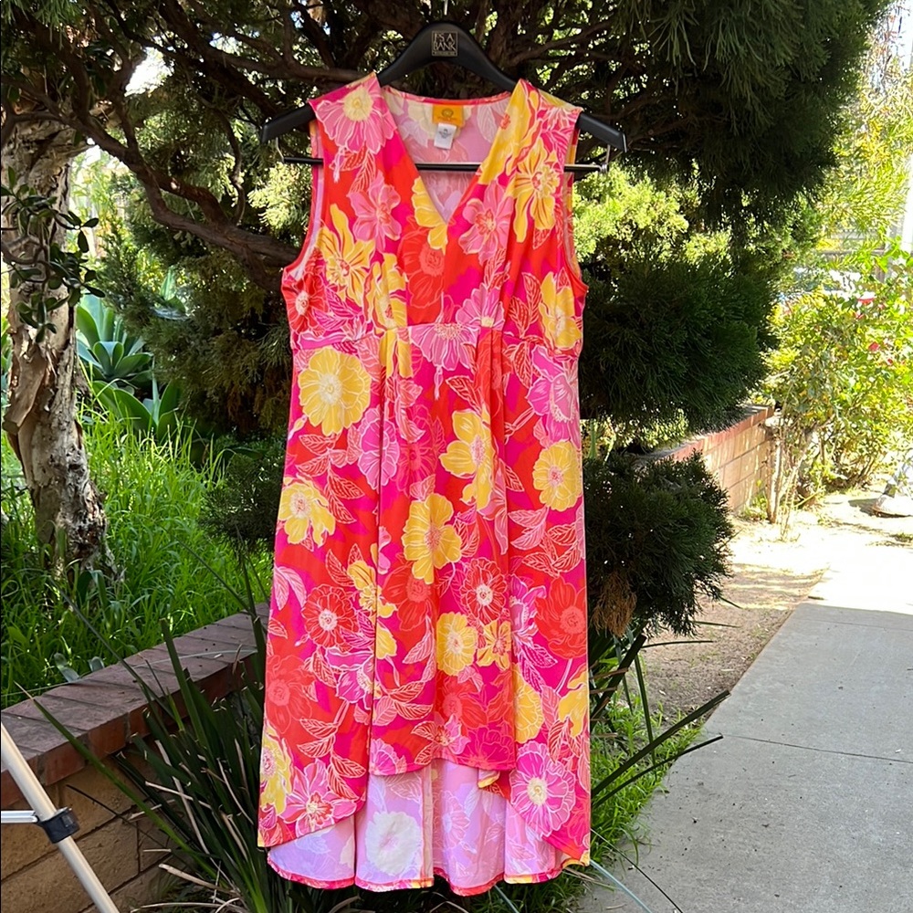 Ruby Red petite size L Floral Sleeveless Dress -‎ Pink and Yellow